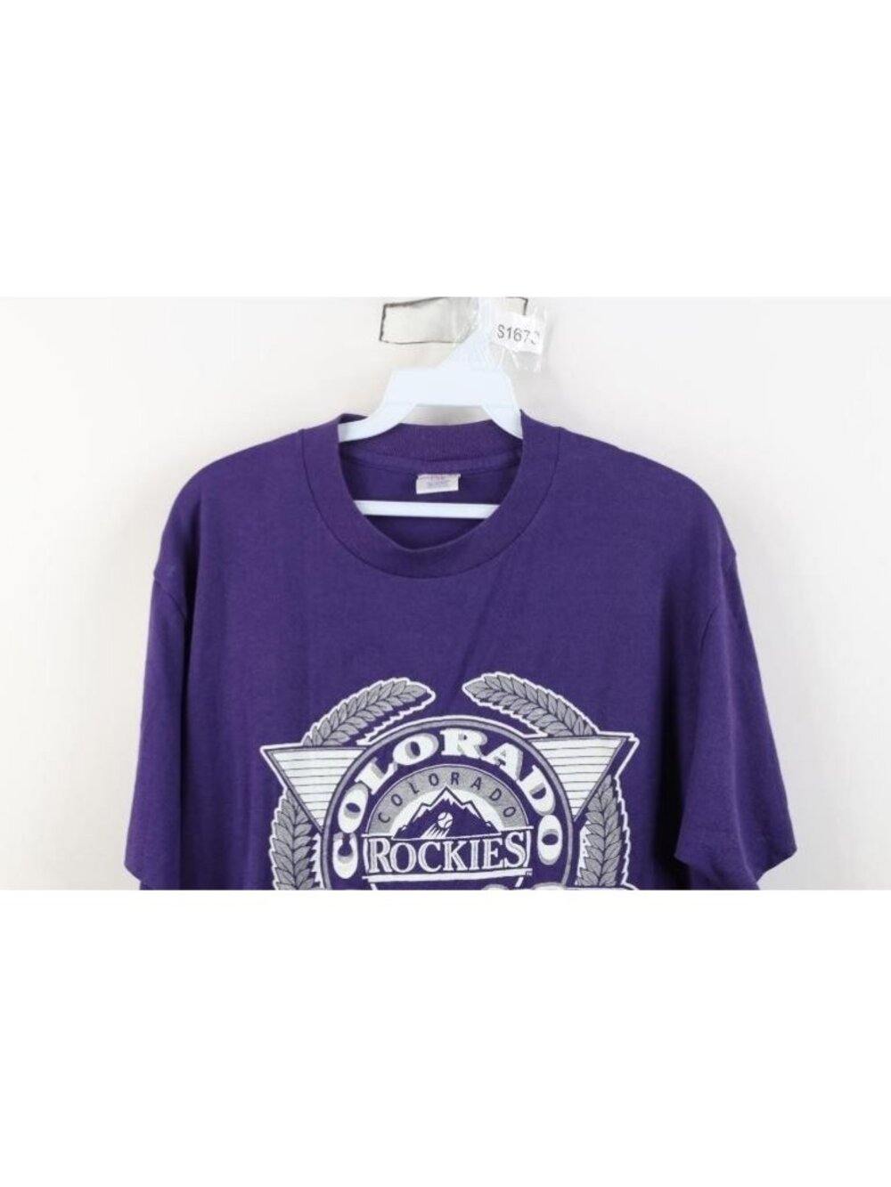 Vintage 90s Mens Large Distressed Colorado Rockies Baseball T-Shirt Purple USA - Picture 2 of 14